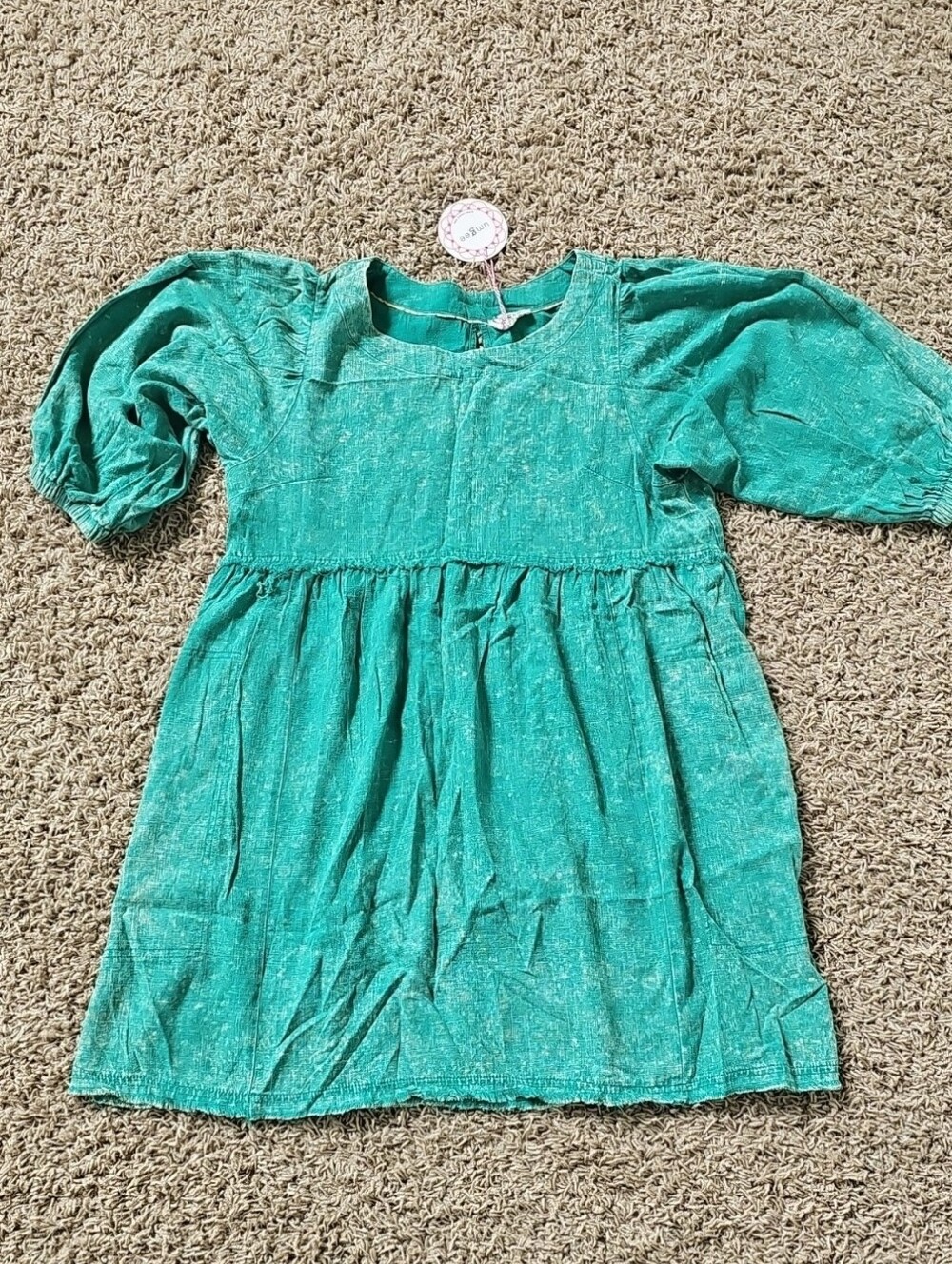 NWT Umgee Taking It Easy Babydoll Dress Green Acid Wash Large Mini - Picture 4 of 10